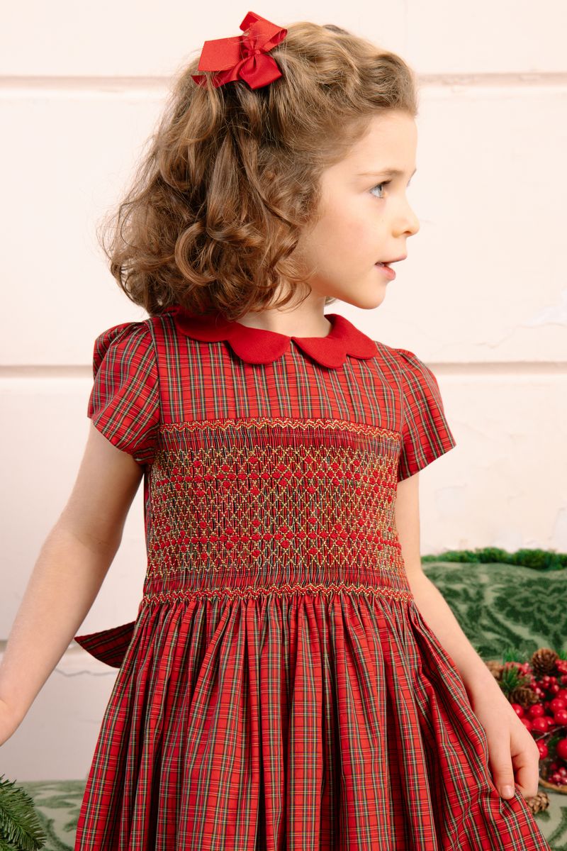 Marguerite Red Tartan Smocked Dress with Matching Bloomers – Holiday Collection
