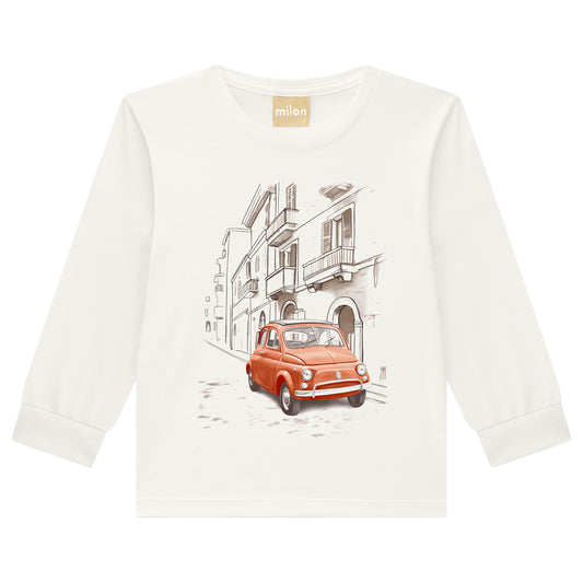 🚗 Milon Long Sleeve Tee with Vintage Car Print – Infant to Little Boys