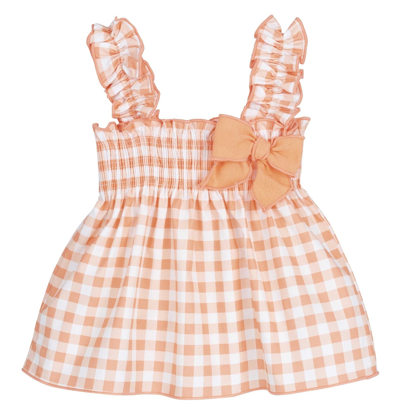 Cuadros Peach Gingham Bow Dress – Made in Spain