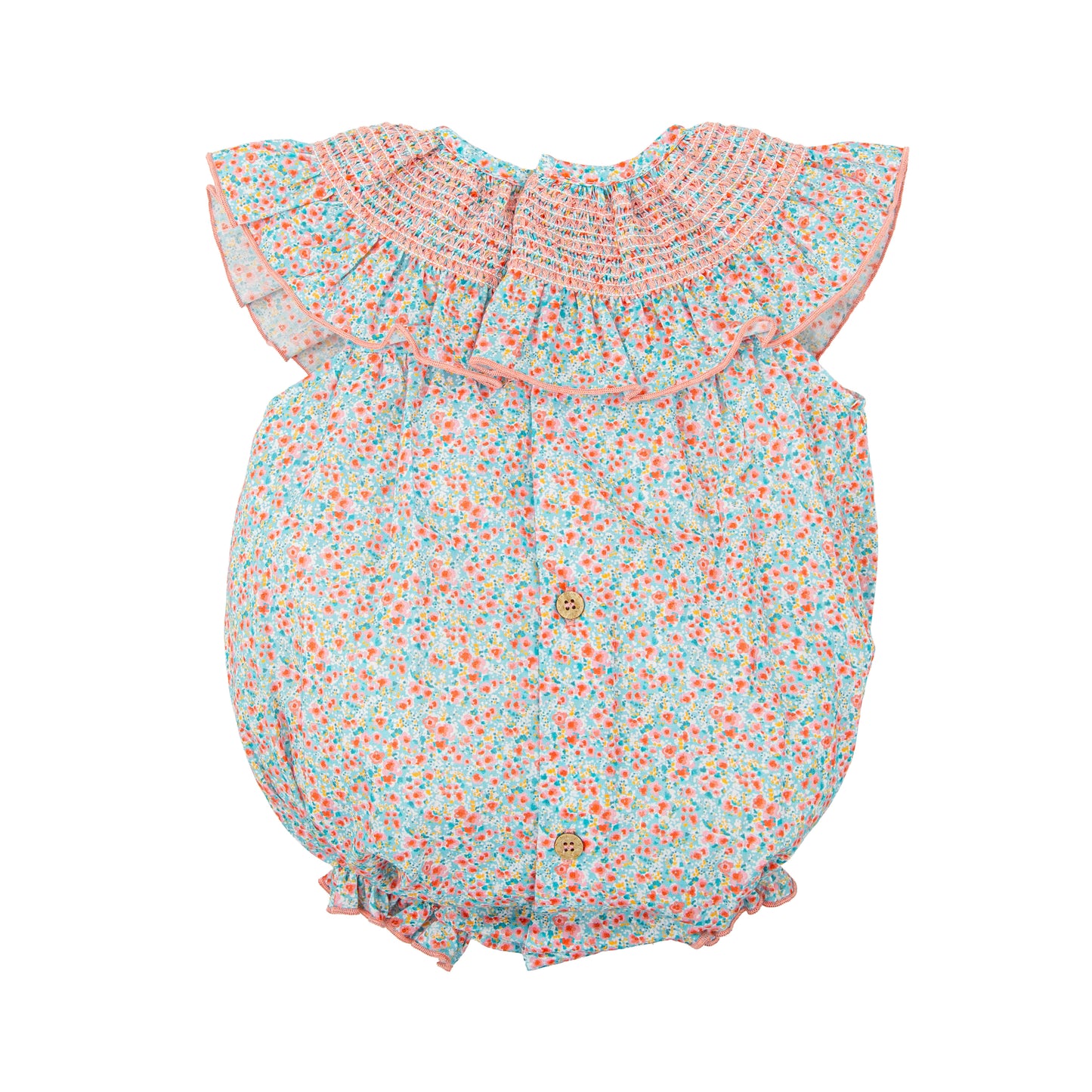 Melodia Floral Smocked Girls Romper – 100% Cotton | Made in Spain (6–24 Months)