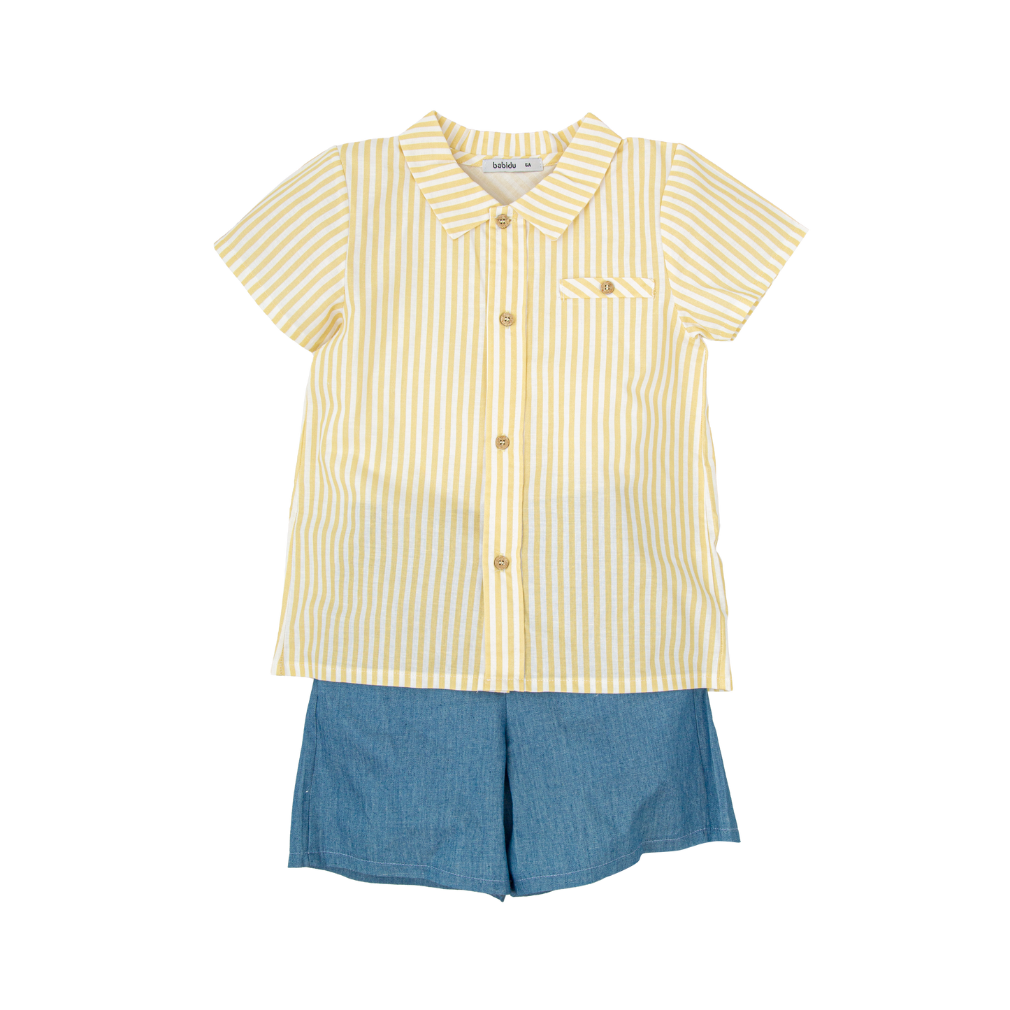 Raíz Collection Boys Two-Piece Set – Yellow Stripe Shirt & Shorts | Made in Spain