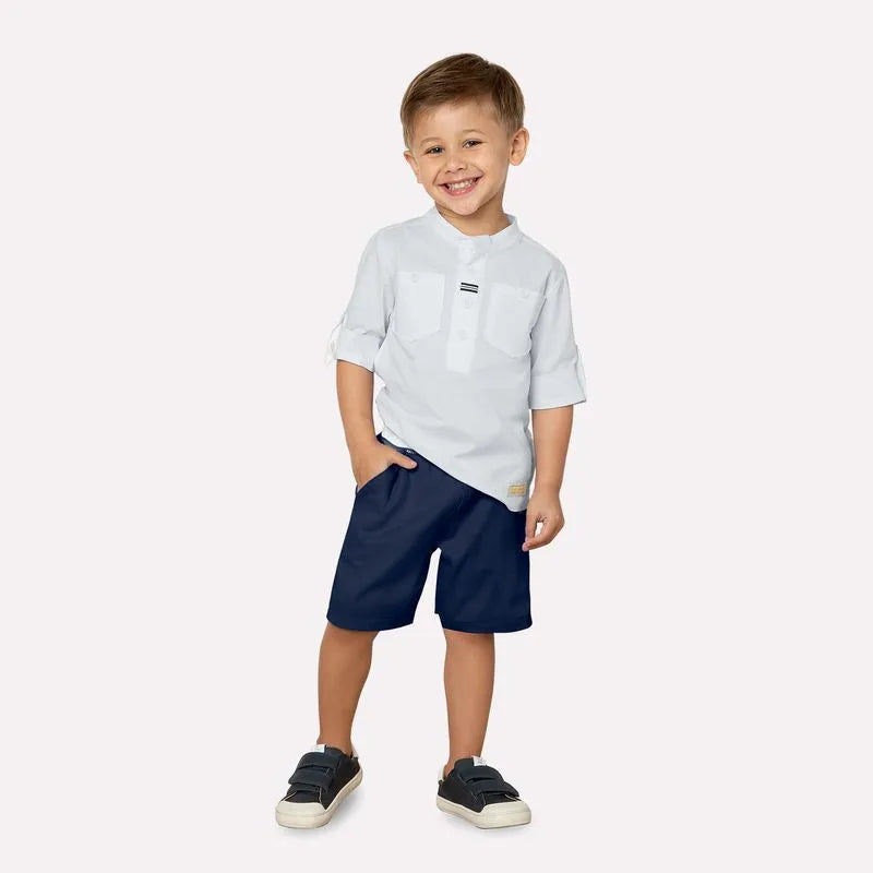 White Short-Sleeved Shirt and Navy Bermuda Shorts Set for Boys – Milon Brand