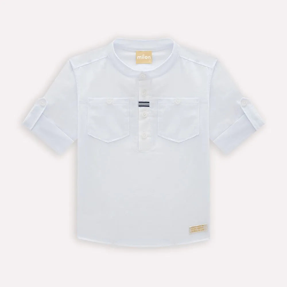 White Short-Sleeved Shirt and Navy Bermuda Shorts Set for Boys – Milon Brand