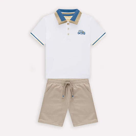 Boys' White Polo Shirt & Khaki Bermuda Set – Milon