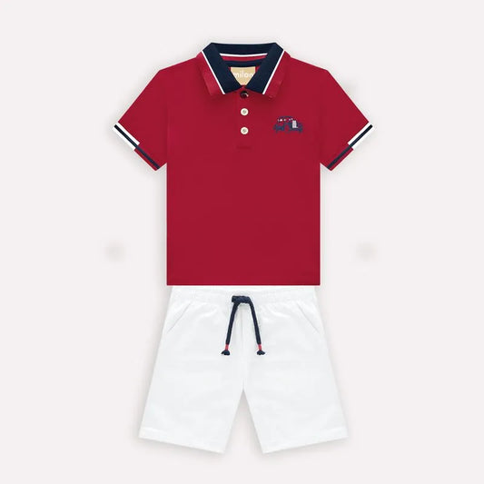 Boys' Red Polo & White Bermuda Set – Milon Infant to Teen