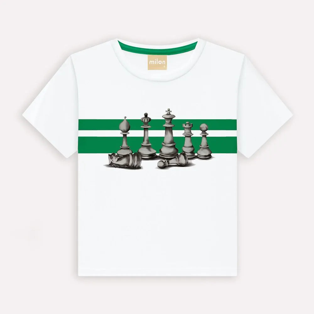 Boys’ Green Bermuda Set with Chess Piece Print T-Shirt – Milon (Toddler to Teen)