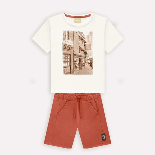 Boys’ Urban Dandelion Orange Bermuda Set with Printed Tee – Milon (Infant to Teen)