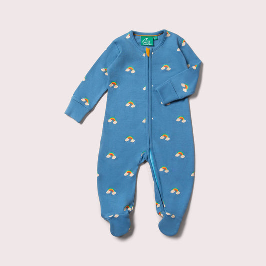 Blue Rainbows Zip Organic Babygrow | Newborn to 12-18M