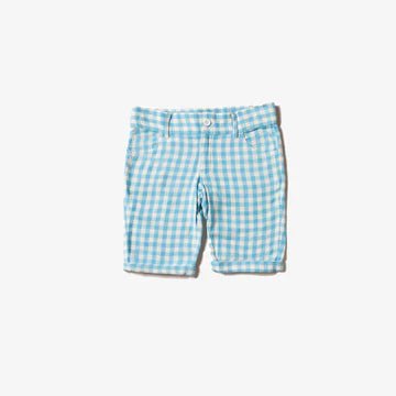 Corn Silk Blue Check Sunshine Shorts - Nico