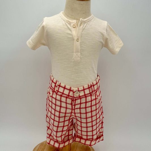 Everyday Cream T-Shirt and Red Check Shorts Set - Nico