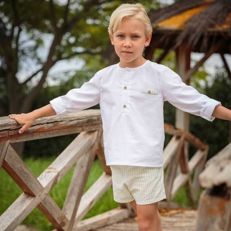 Gladiolo Long Sleeve Shirt & Green Stripe Short Set - Nico