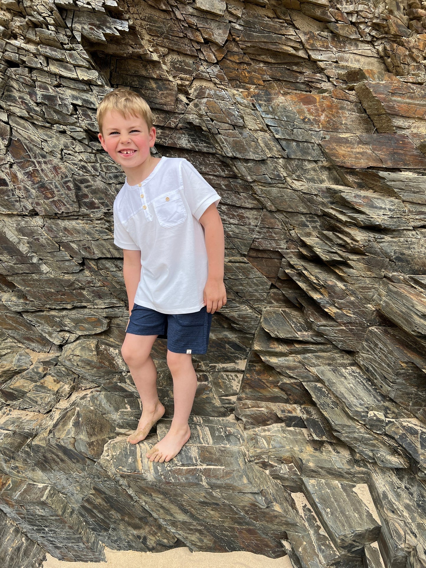 BOARDWALK white pique short sleeved henley