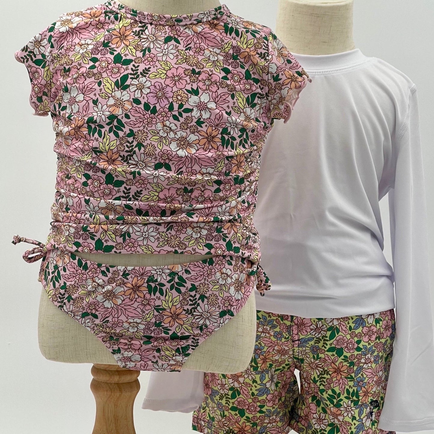 Pink Ditsy Floral Girls Two Piece Rashguard Swim Set - Nico