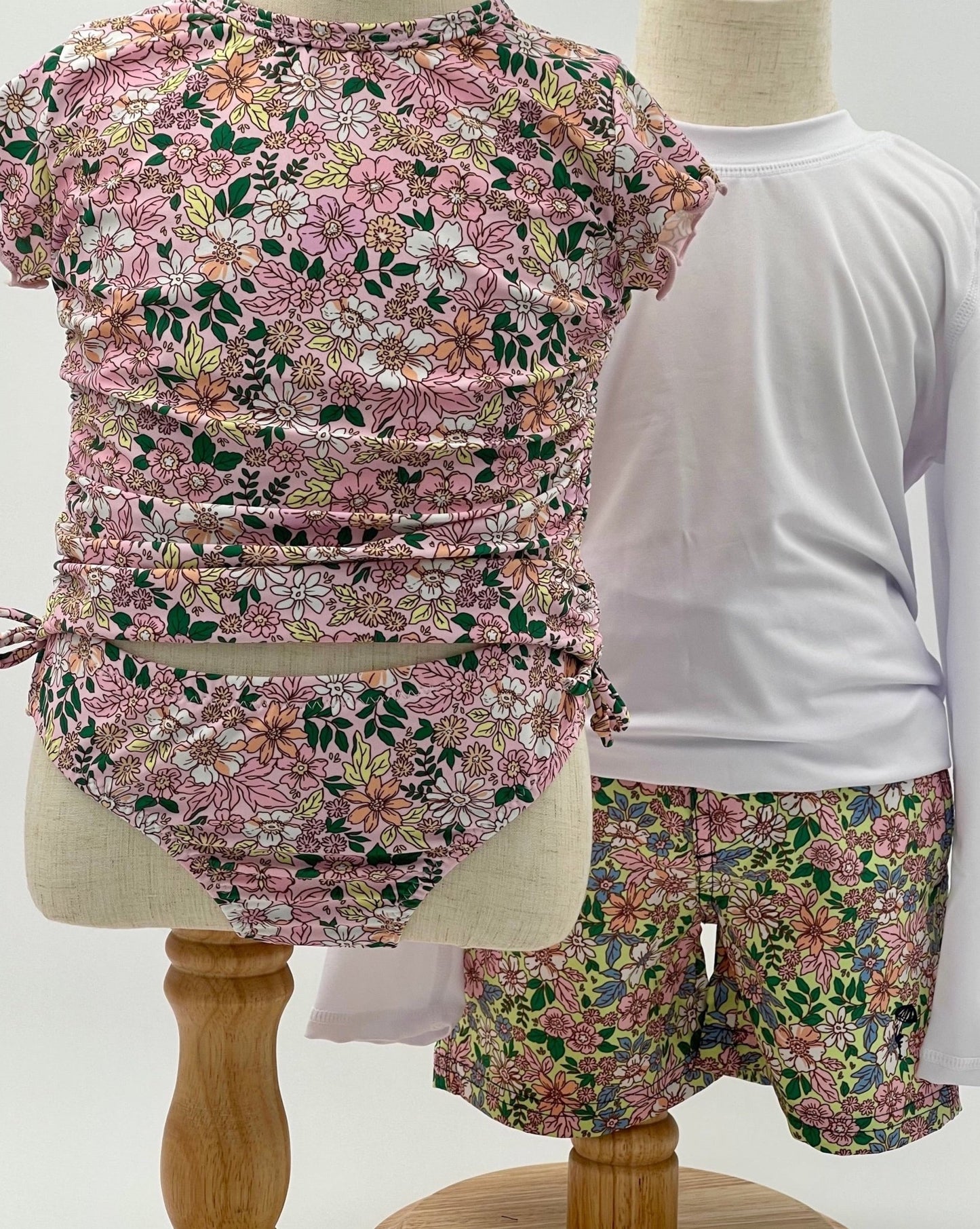 Pink Ditsy Floral Girls Two Piece Rashguard Swim Set - Nico