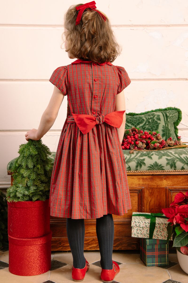 Marguerite Red Tartan Smocked Dress with Matching Bloomers – Holiday Collection