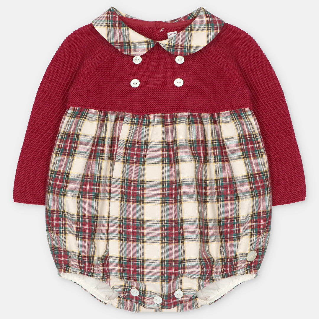 PRE-ORDER Martin Aranda Girls Red Tartan Knit Bubble Romper