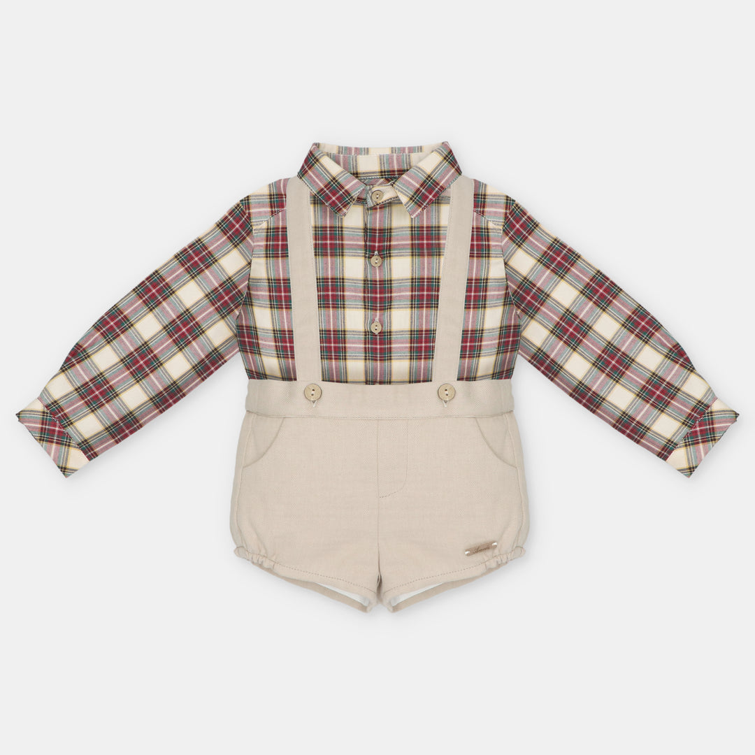 Martín Aranda Baby Boy Plaid Shirt &amp; Suspender Shorts Set
