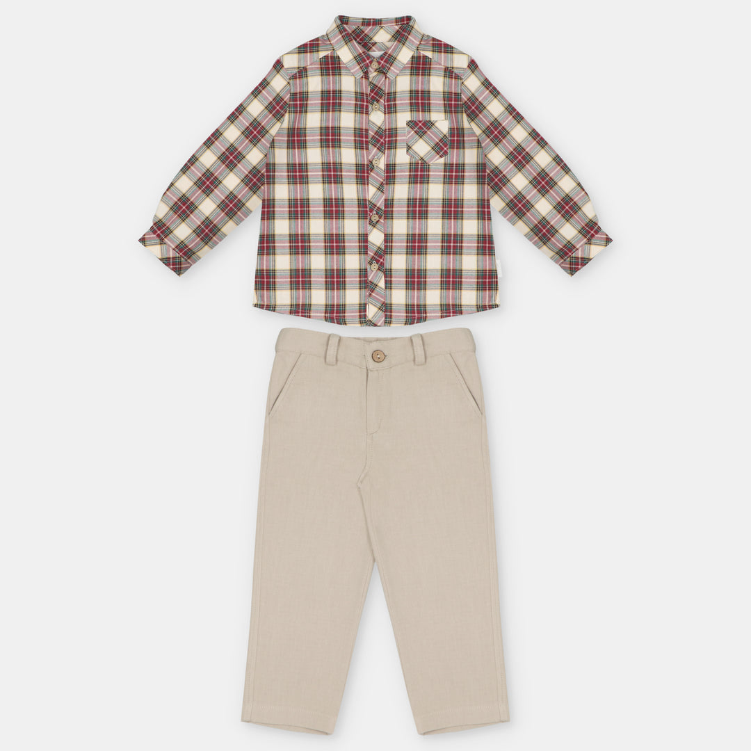 Martín Aranda Boys Plaid Shirt &amp; Woven Pants Set