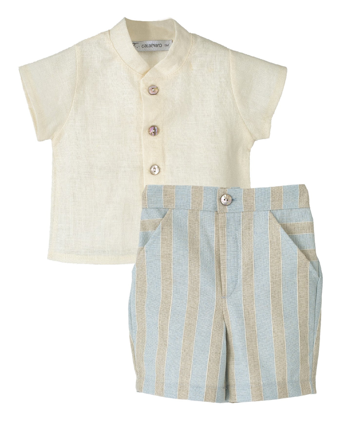 Excellente Célebes Set – Linen Shirt & Striped Shorts for Boys