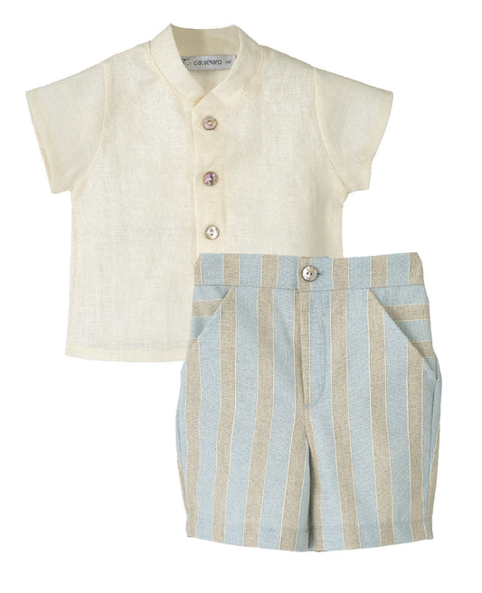 Excellente Célebes Set – Linen Shirt & Striped Shorts for Boys