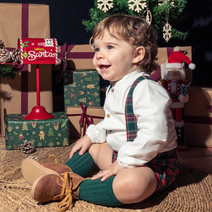 Polo Galerna Baby Boy Christmas Set – Made in Spain | 100% Cotton Shirt &amp; Tartan Suspender Shorts
