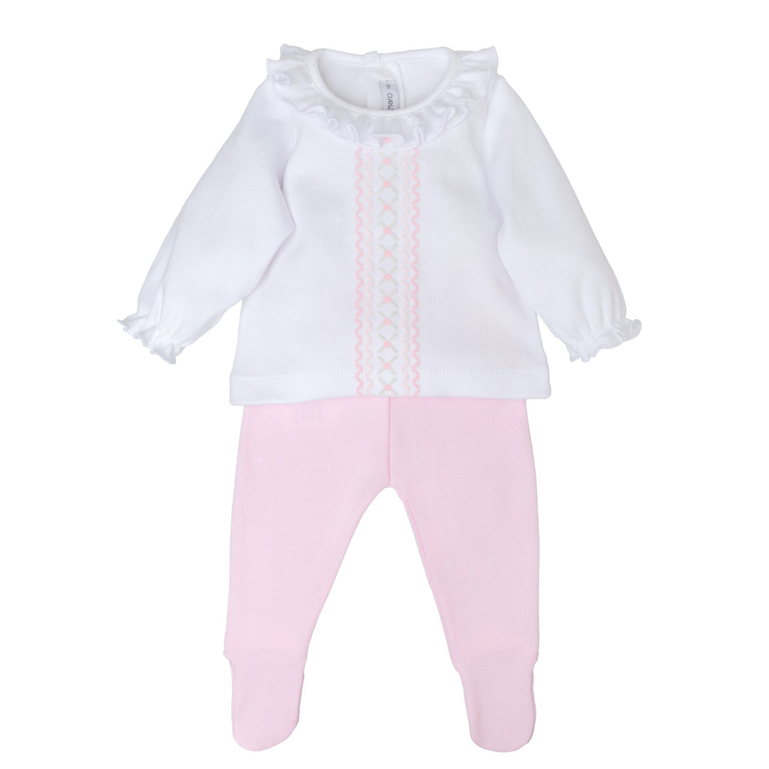 Calamaro Baby Girls Antas Footed Pants Set - Pink &amp; White