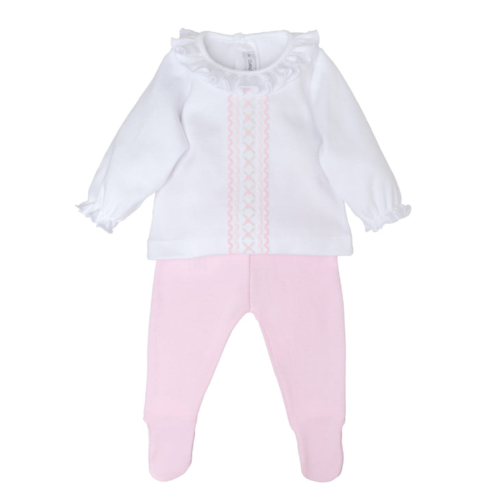 Calamaro Baby Girls Antas Footed Pants Set - Pink &amp; White