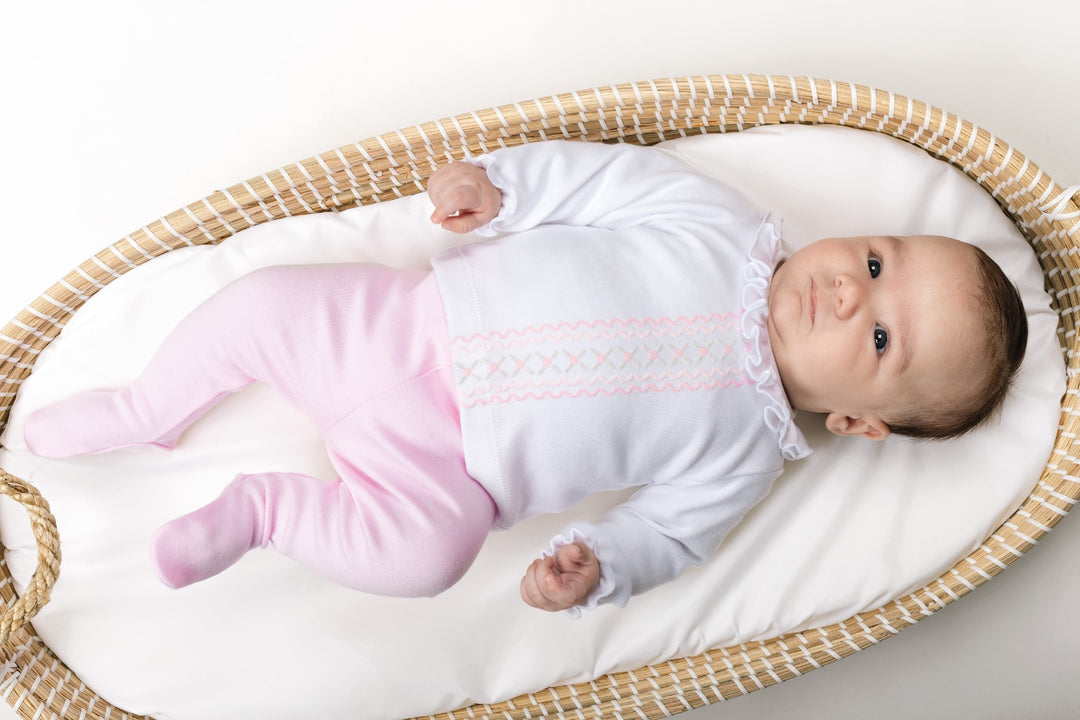 Calamaro Baby Girls Antas Footed Pants Set - Pink &amp; White