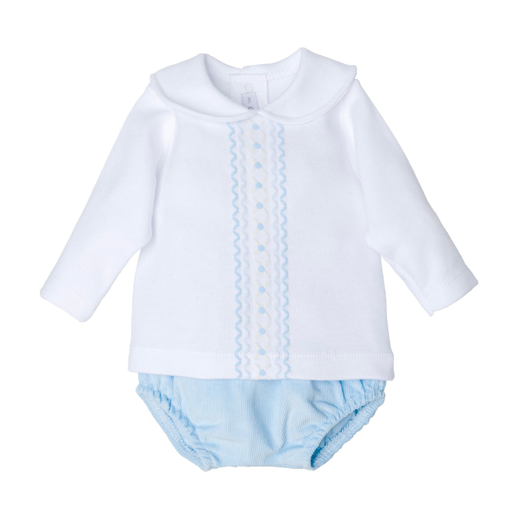 Calamaro Baby Boys Antas Bloomer Set - Blue &amp; White