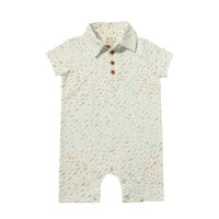 DRIFT Beige/Blue Fish Printed Polo Romper