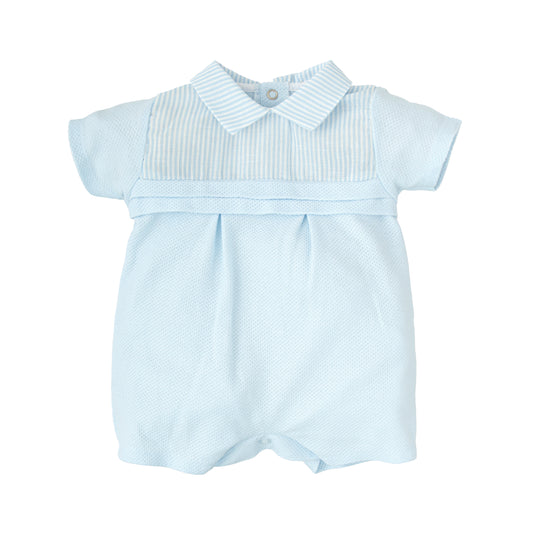 Calma Cotton Knitted Romper for Boys – Sky Blue | Babidu Made in Spain (1–12 Months)
