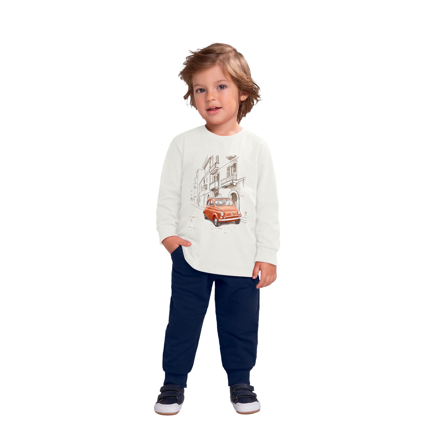 🚗 Milon Long Sleeve Tee with Vintage Car Print – Infant to Little Boys