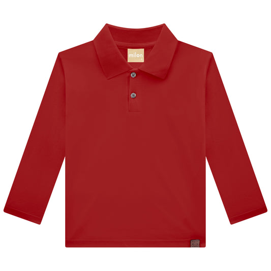 Milon Boys’ Long Sleeve Polo Shirt – Cranberry Red