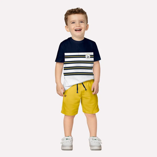 Milon Boys Navy Stripe Tee & Yellow Shorts Set