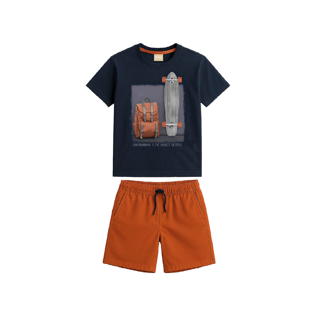 Milon Longboard Adventure Set – Navy Tee &amp; Rust Shorts