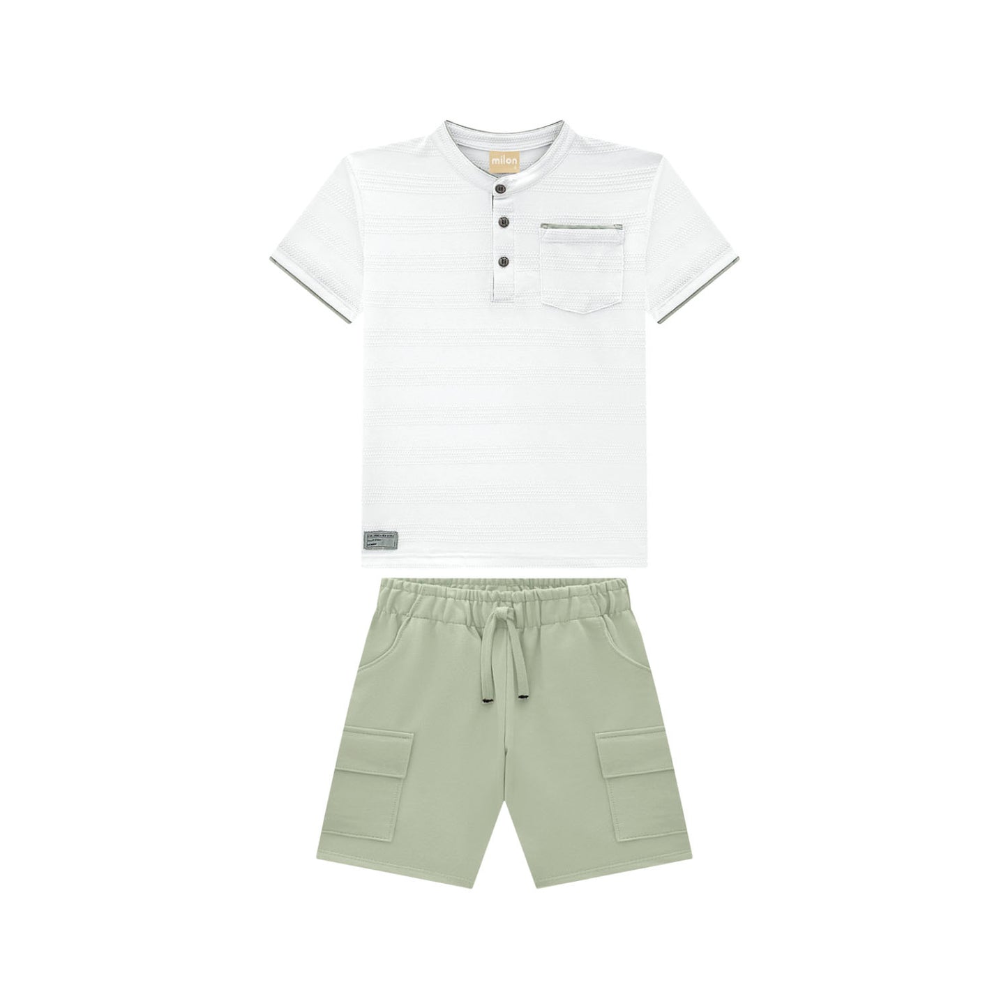 Milon Boys White Shirt & Sage Shorts Set