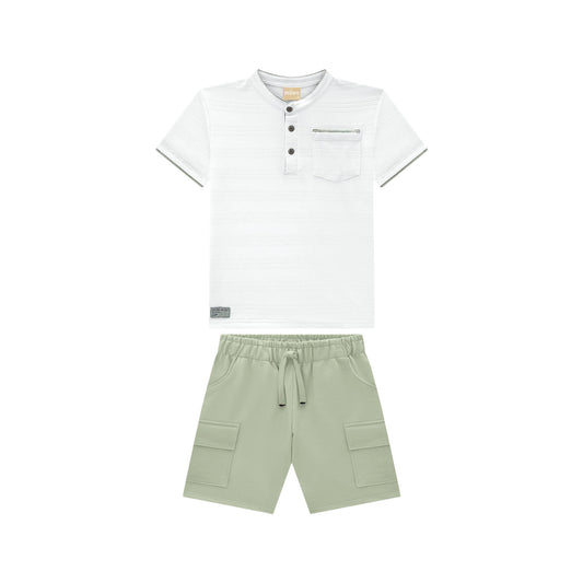 Milon Boys White Shirt & Sage Shorts Set