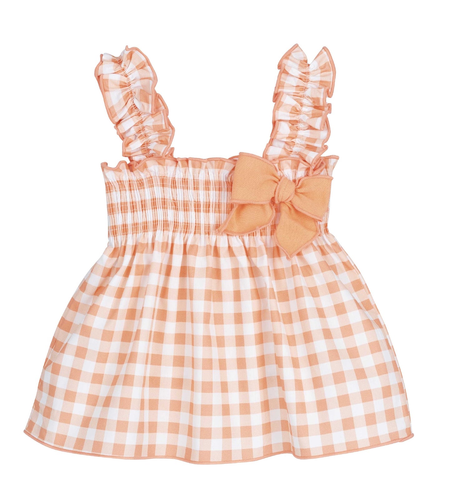 Cuadros Peach Gingham Bow Dress – Made in Spain