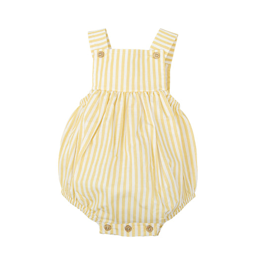 Raíz Baby Boy Yellow Stripe Dungaree Romper – 100% Cotton | 1–12 Months