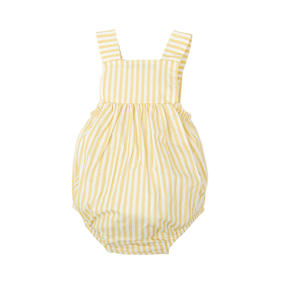 Raíz Baby Boy Yellow Stripe Dungaree Romper – 100% Cotton | 1–12 Months