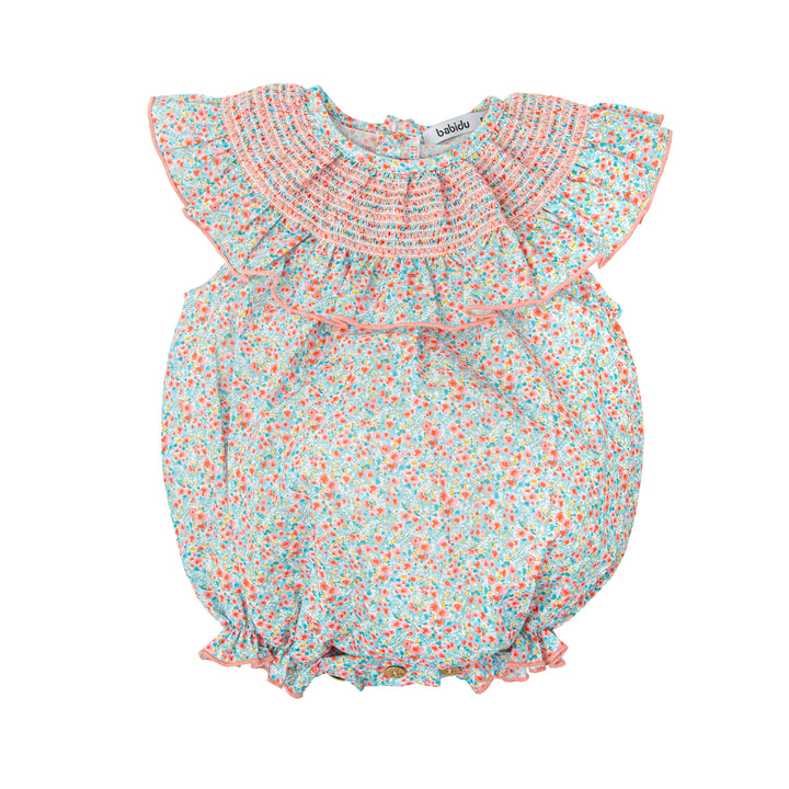 Melodia Floral Smocked Girls Romper – 100% Cotton | Made in Spain (6–24 Months)