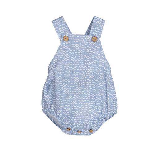 Calamaro Baby Sikar Peto Bubble Romper for Boys – Blue Print| 1M–36M
