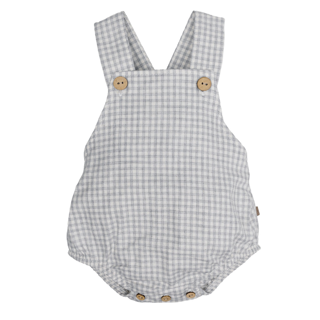 Calamaro Baby Boys Gray Foz Gingham Bubble Romper
