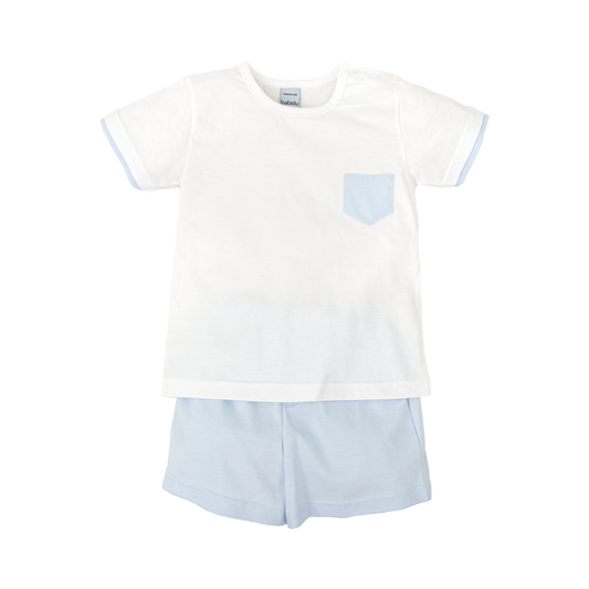 Inocencia Short Set – White Tee & Light Blue Shorts (12M–6Y)