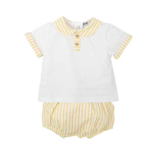 Raiz Baby Boy Two-Piece Cotton Set – Yellow Stripes | Made in Spain