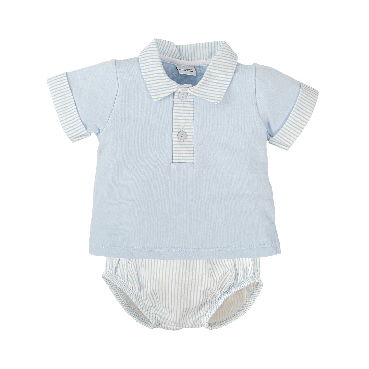 Estanque Baby Boy Two-Piece Set – Blue Polo Shirt & Striped Bloomers | 1M–36M