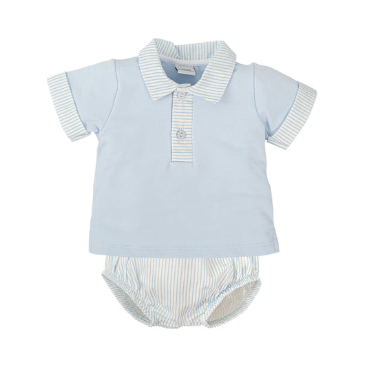 Estanque Baby Boy Two-Piece Set – Blue Polo Shirt & Striped Bloomers | 1M–36M