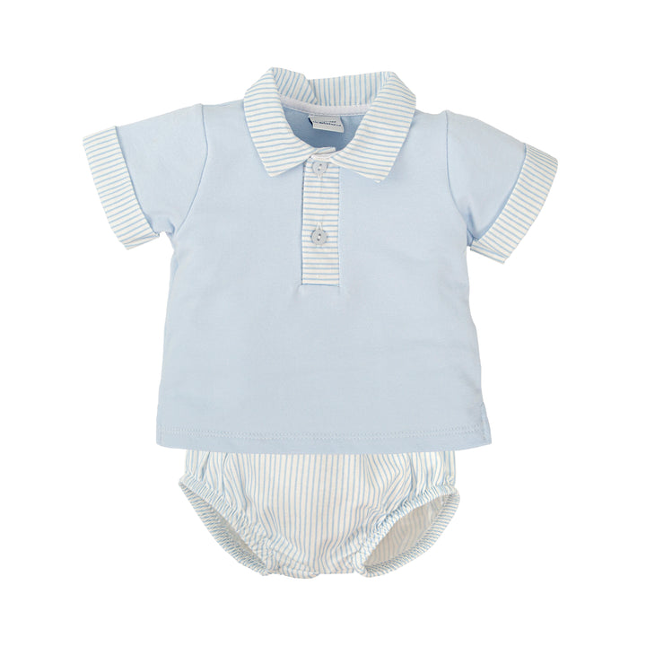 Estanque Baby Boy Two-Piece Set – Blue Polo Shirt &amp; Striped Bloomers | 1M–36M