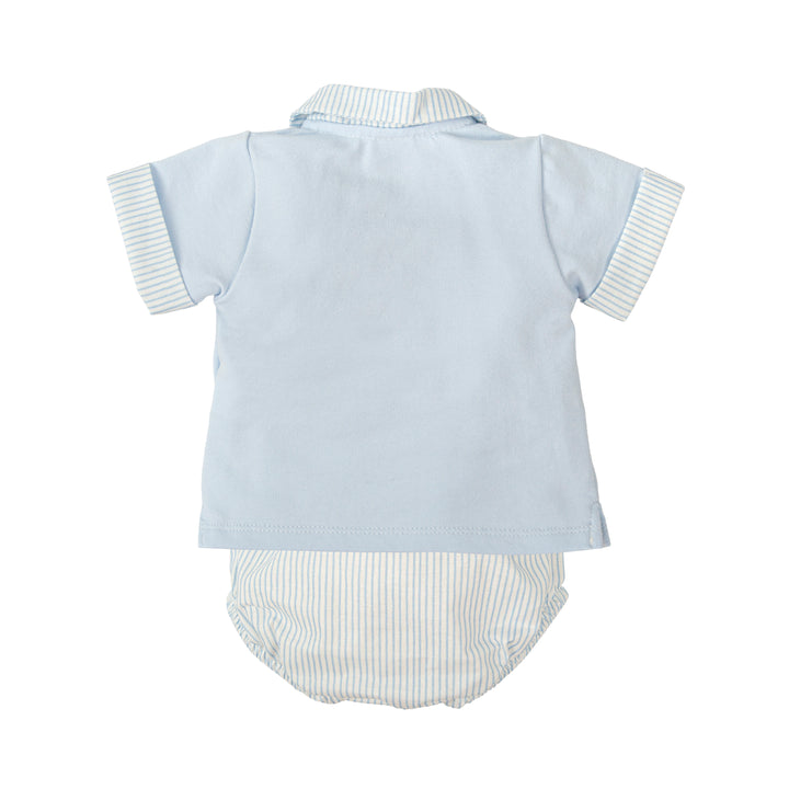Estanque Baby Boy Two-Piece Set – Blue Polo Shirt &amp; Striped Bloomers | 1M–36M