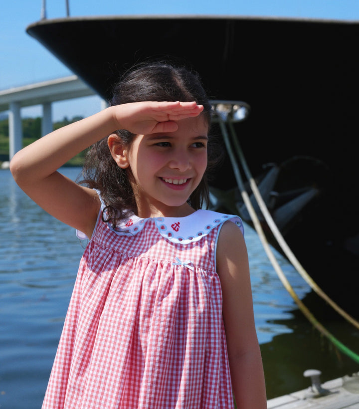 Deolinda Red Gingham Sailor Dress for Girls